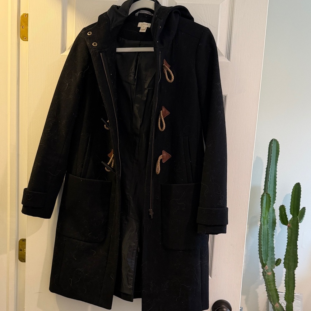 J. Crew Black Trench Coat with Brown Accents
